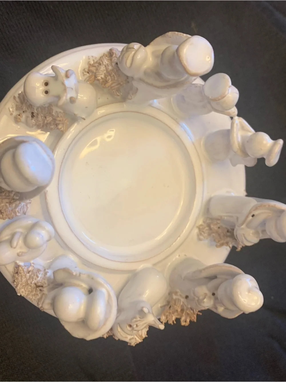 White Italian Ceramic Nativity Candle Holder with Gold Accents